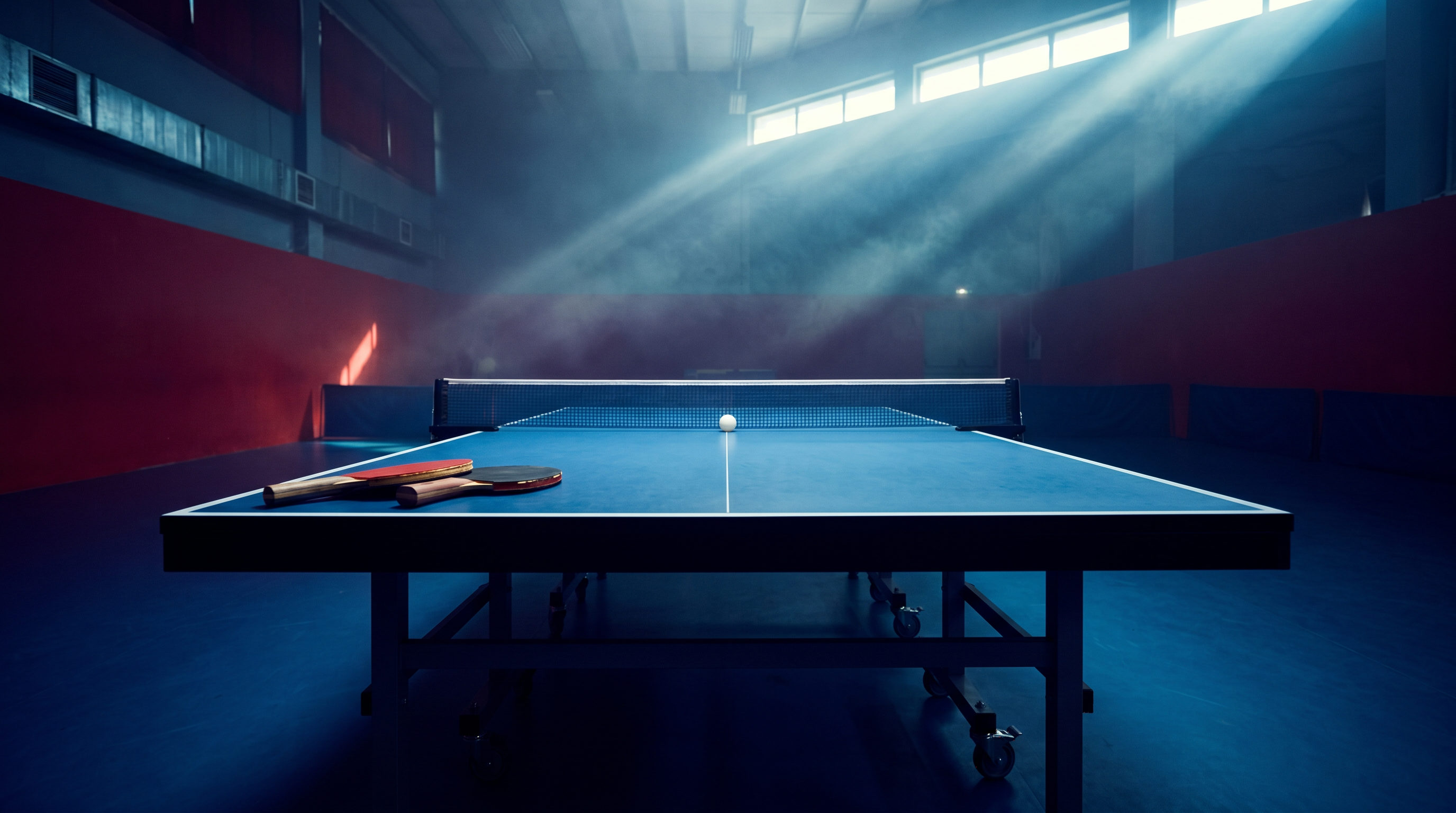 Tischtennisplatte in dramatischer Beleuchtung